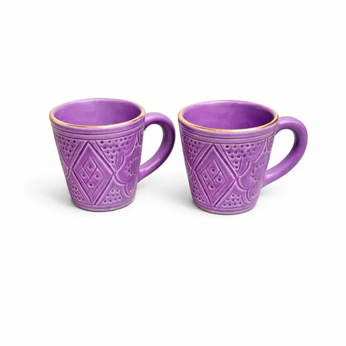 Small Ceramic Mug Gold Impression Set of 2