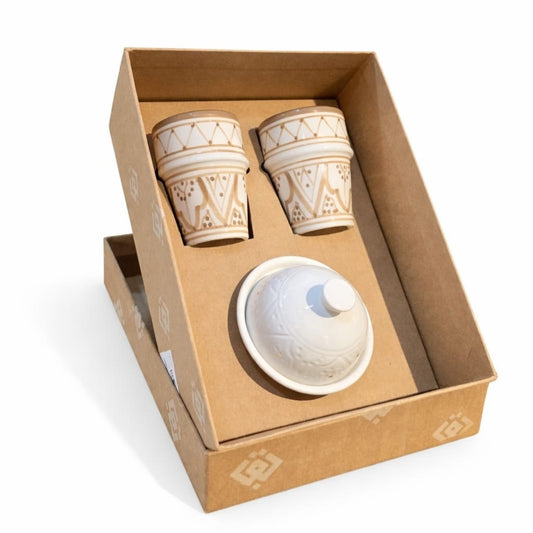 Beldi Gold Butter Dish with 2 Medium Sahara Cups Gift Set