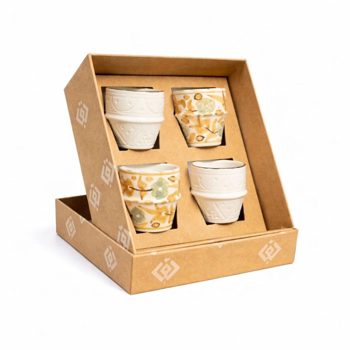 Set of 4 White & Aubergine Gold Cups