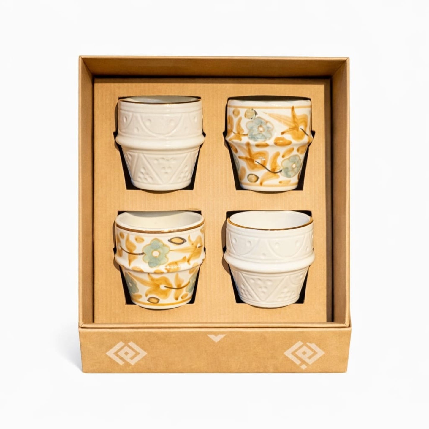 Set of 4 White & Aubergine Gold Cups