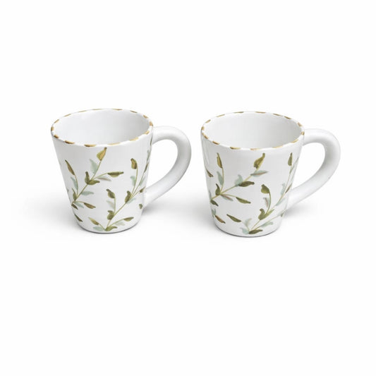 Small Mug Leaves Gold Ceramic Set of 2