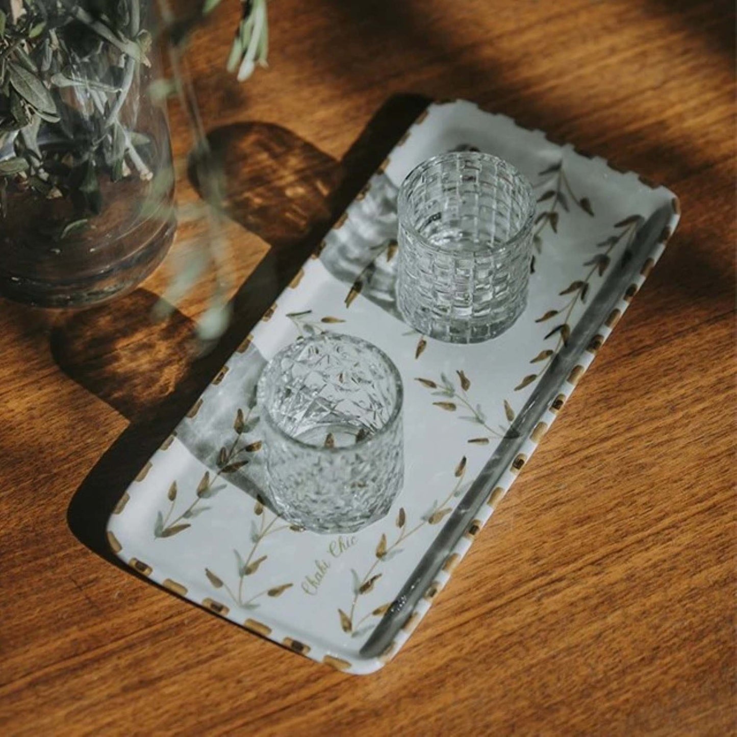 Tray Long Leaves Gold Ceramic