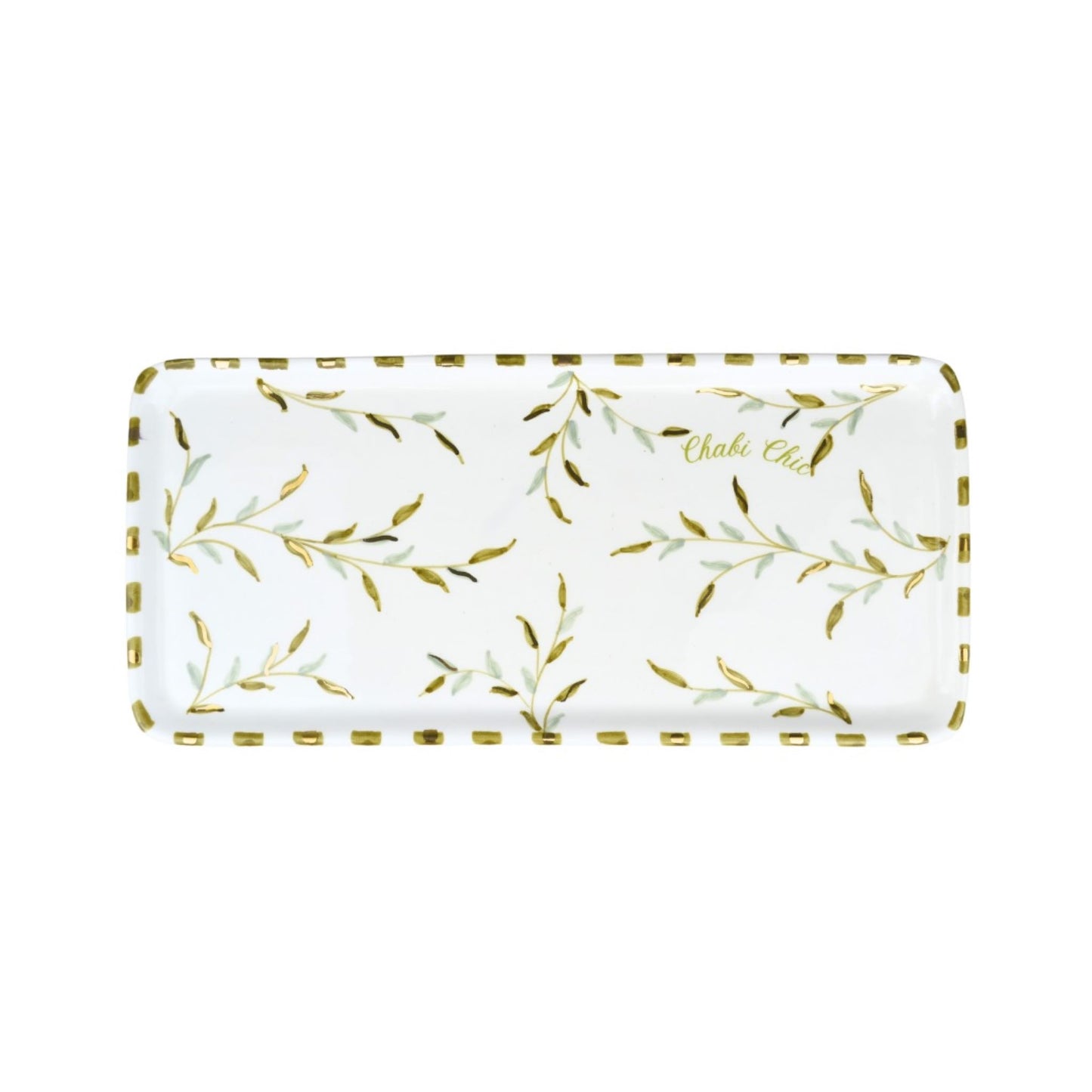 Tray Long Leaves Gold Ceramic
