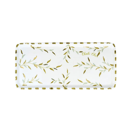 Tray Long Leaves Gold Ceramic