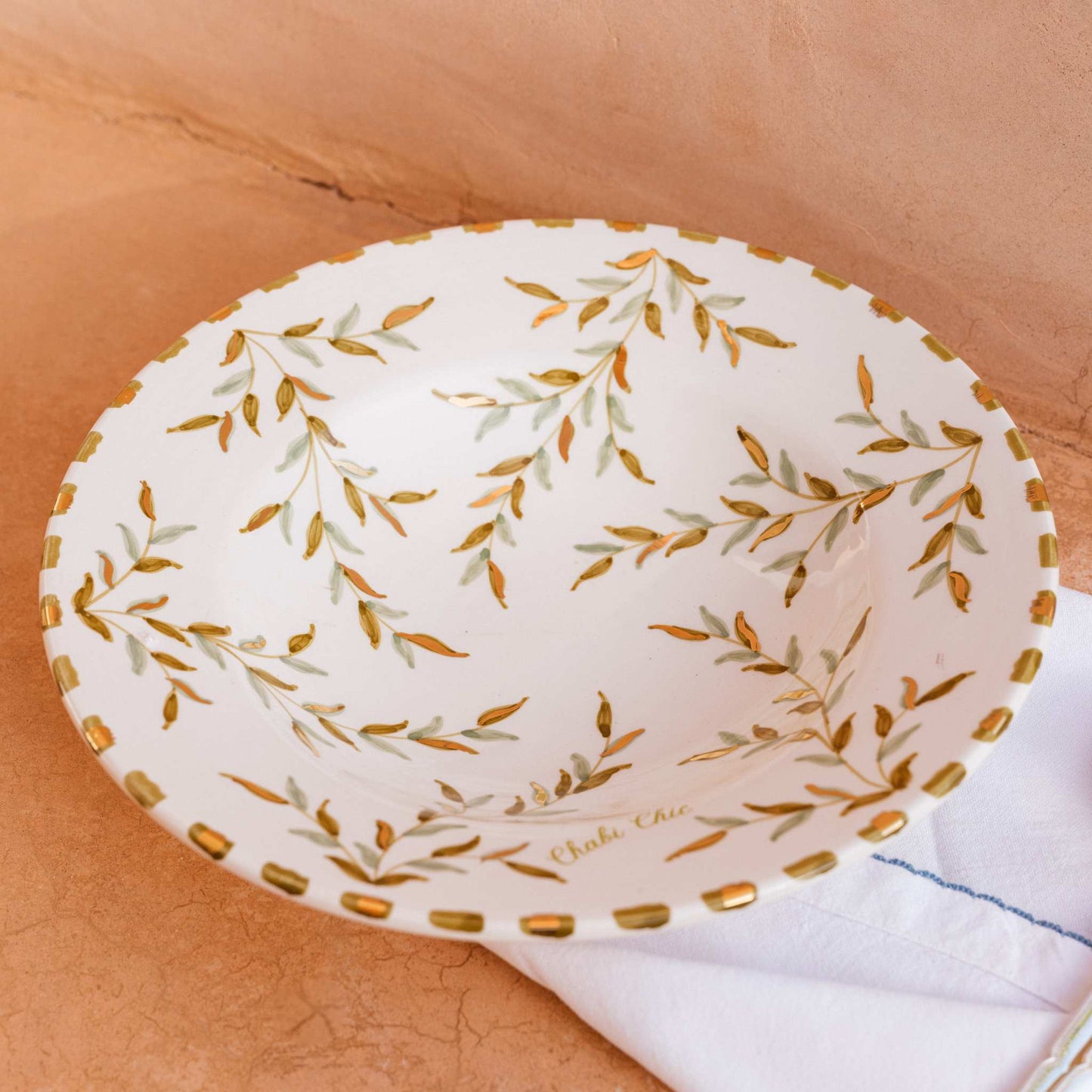 Leaves Gold Ceramic Pasta Plate