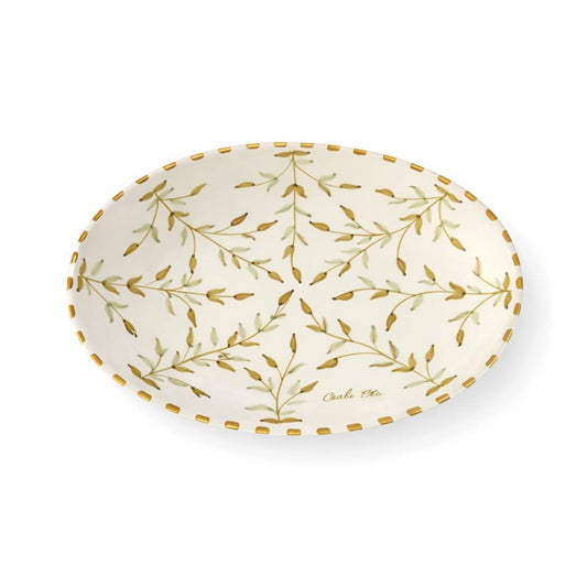 Large Oval Plate Flower Gold Ceramic