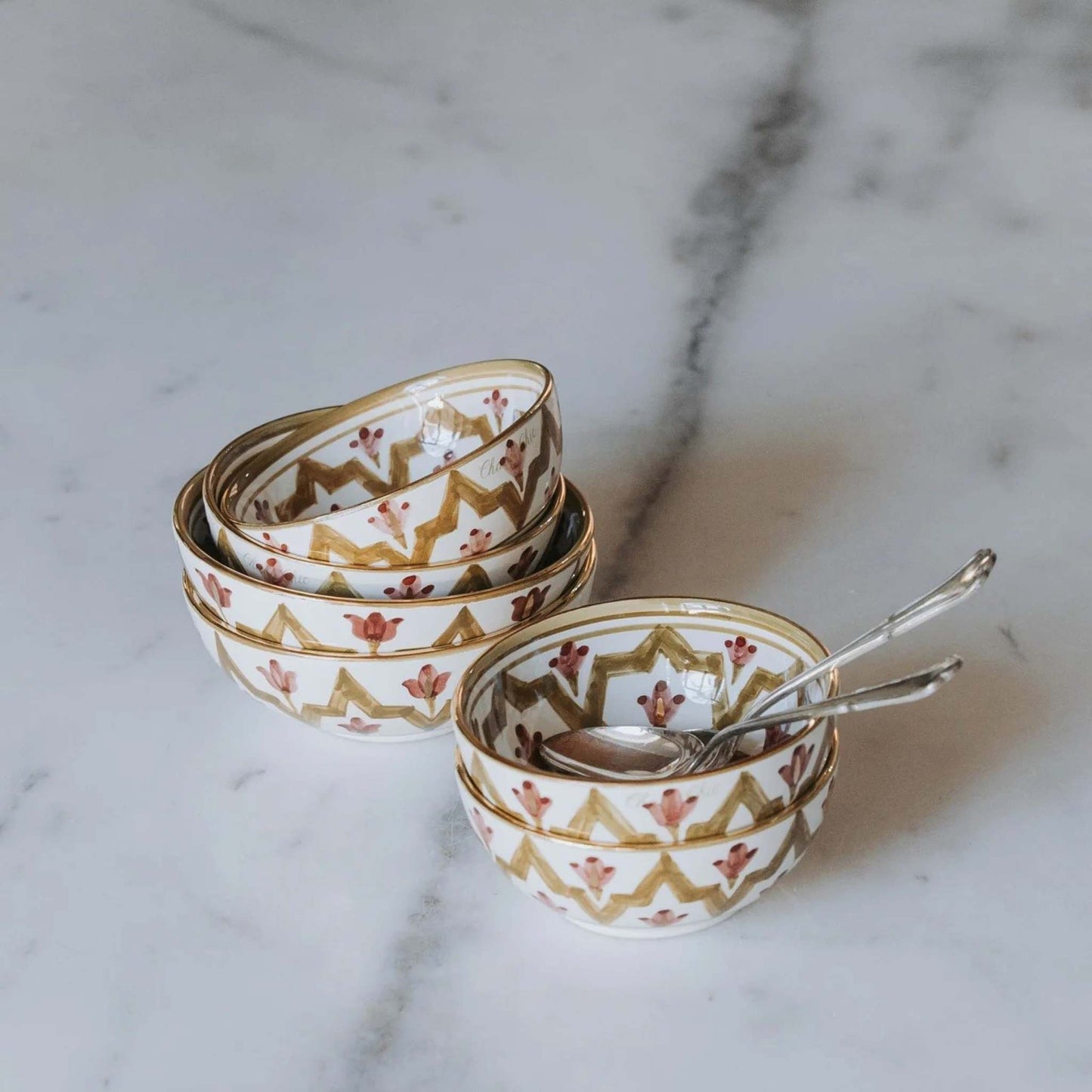 Small Round Bowl Mida Gold Ceramic Set of 2