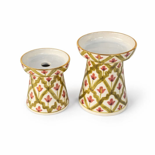 Mida Gold Ceramic Pedestal Candlestick Duo