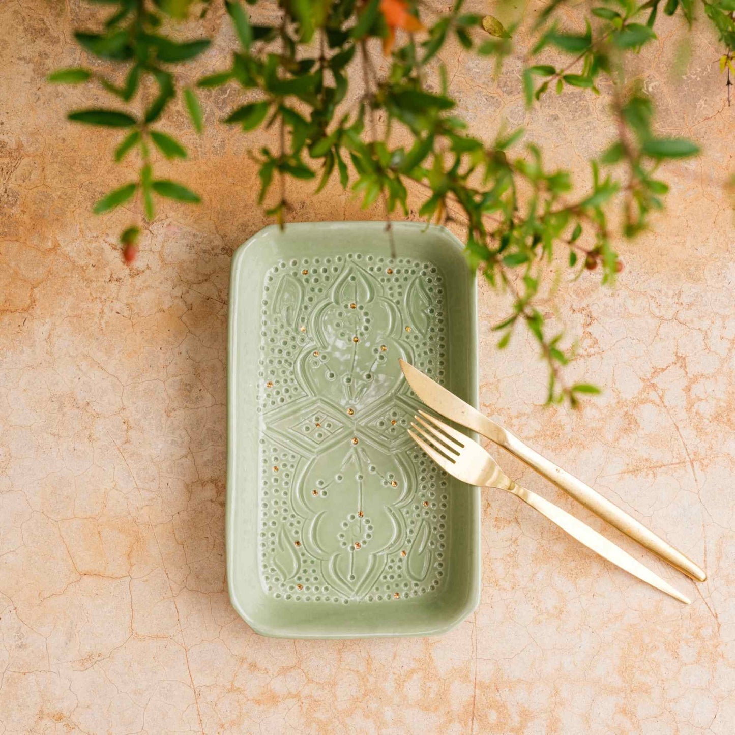 Rectangular Tray Impression Gold Ceramic