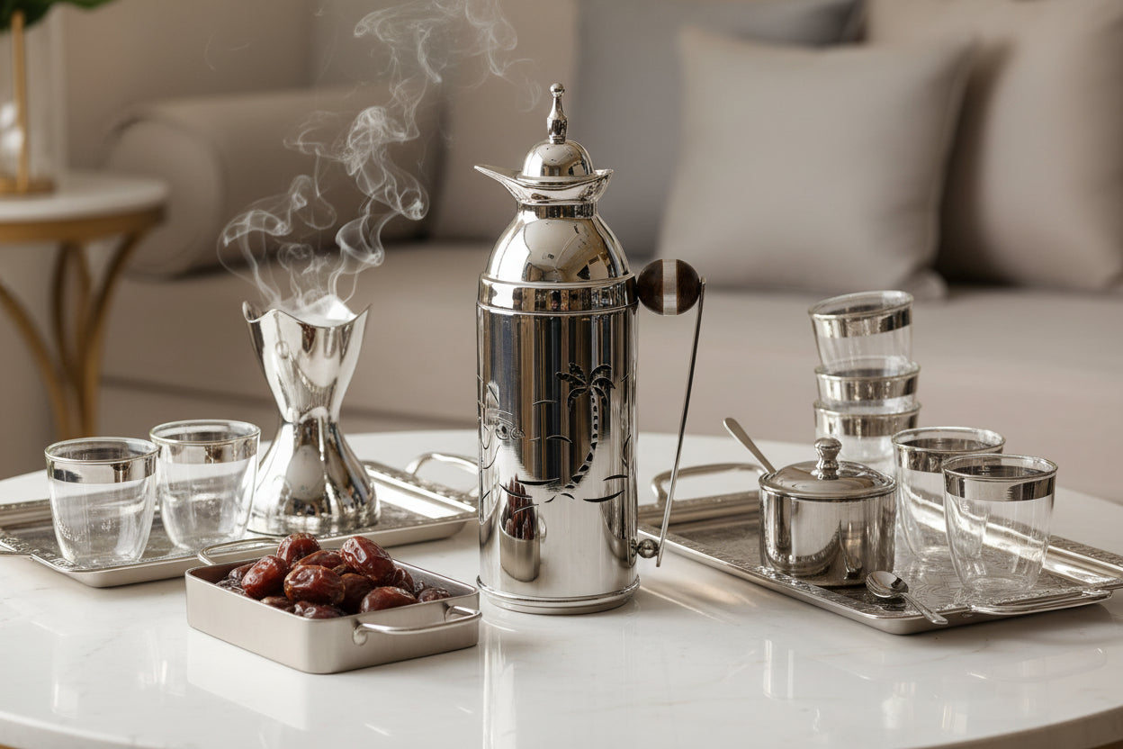 Silver Tea Thermos Camel & Palm Embossed