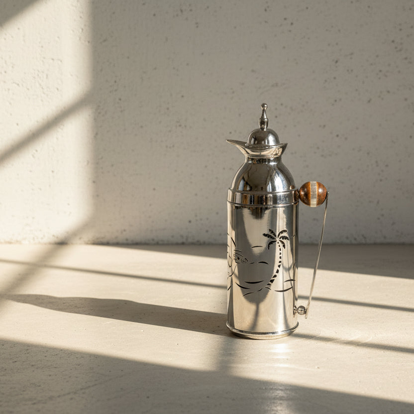 Silver Tea Thermos Camel & Palm Embossed