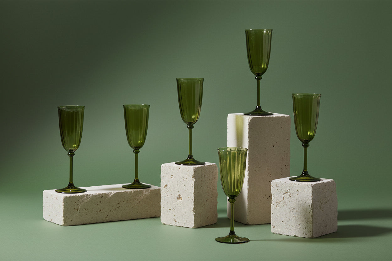 Green Gratitude Glasses Set of 6