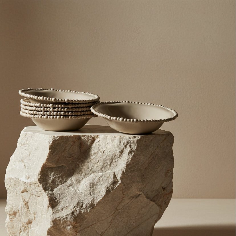 Soup Bowl Joke Table Taupe Set of 6