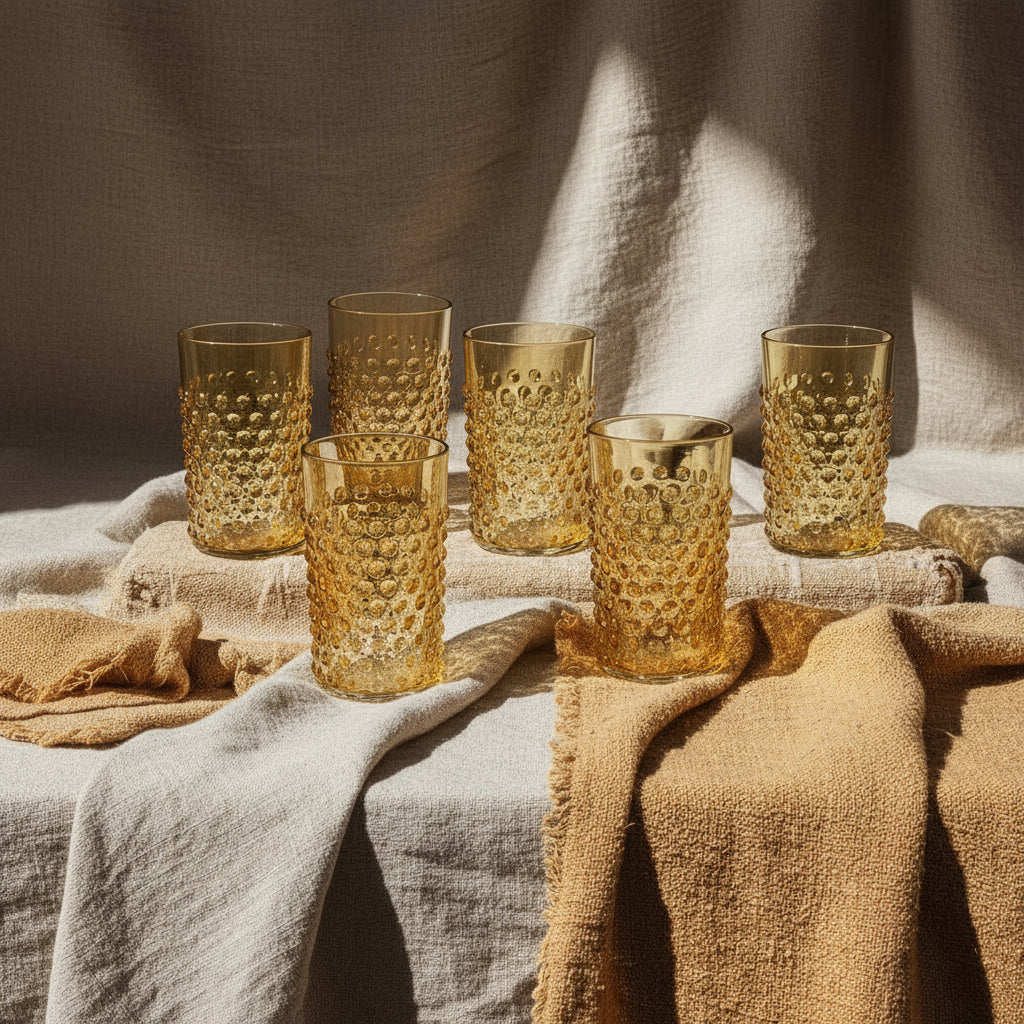 Hobnail Tumblers Underlay Amber Set of 6