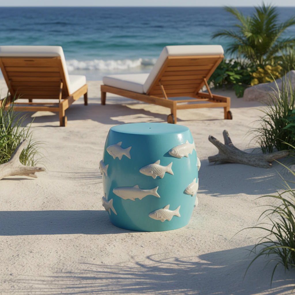 Fishes Stool Blue Design