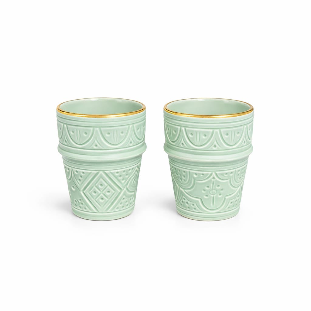 Large Ceramic Beldi Cup Gold Impression Set of 2