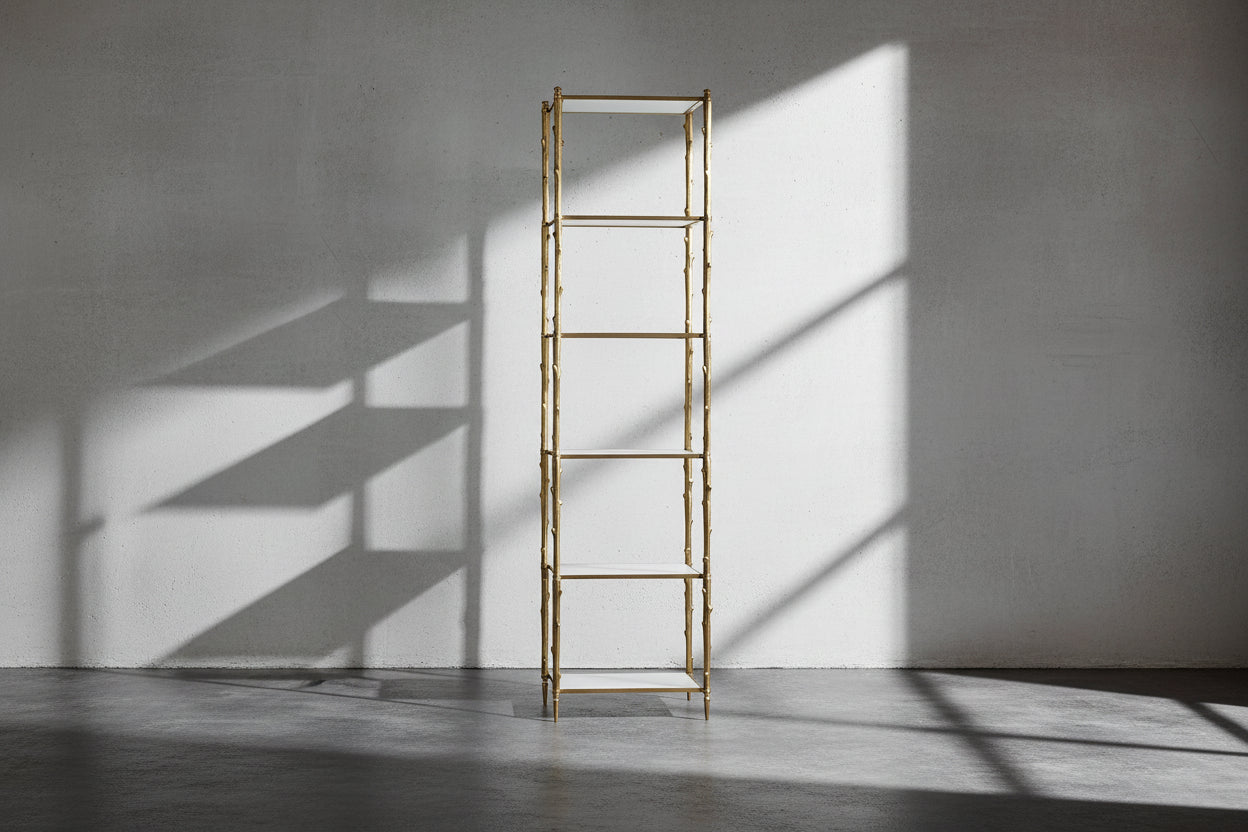 Arbor Etagere Brass and White Marble