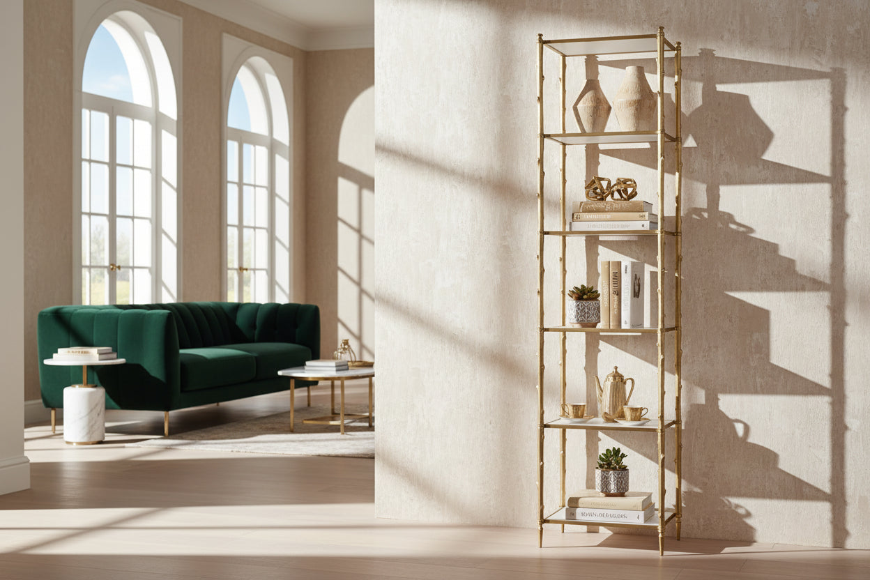Arbor Etagere Brass and White Marble