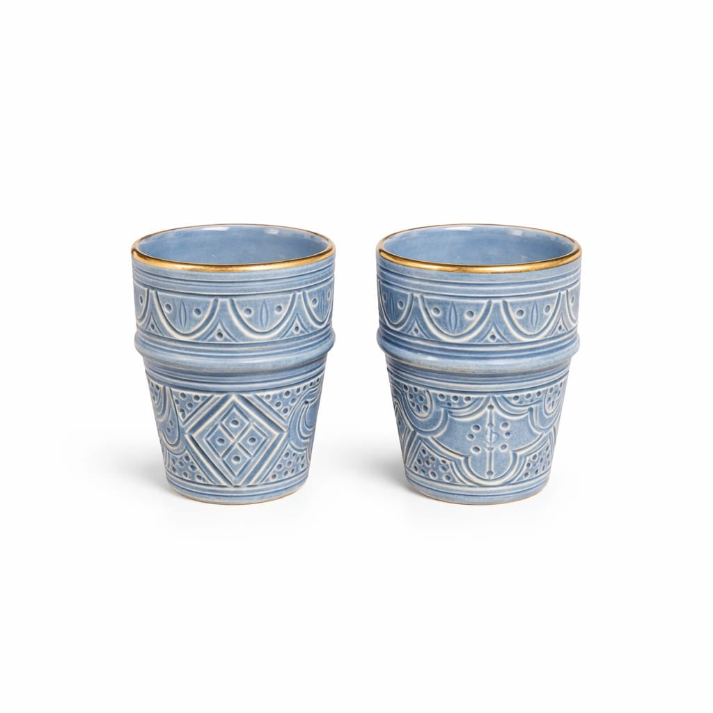 Large Ceramic Beldi Cup Gold Impression Set of 2