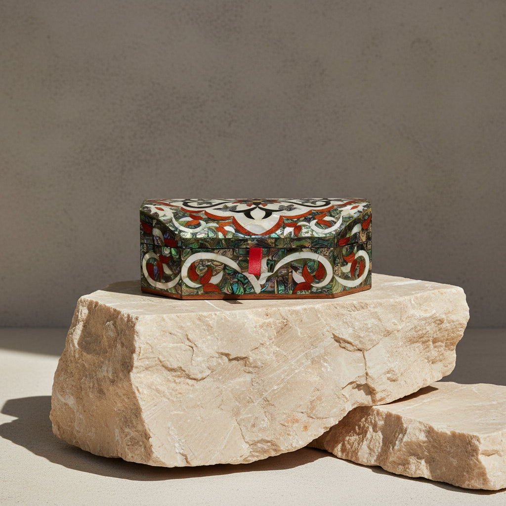 Wooden Jewelry Box Sadaf Floral Engraved