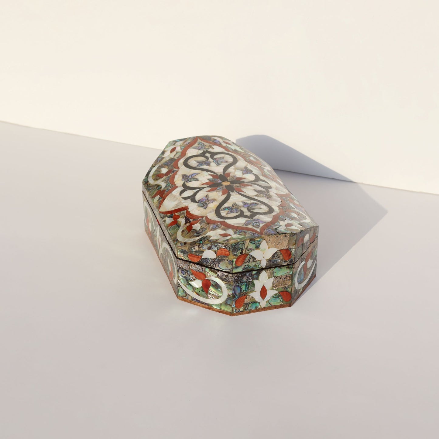 Wooden Jewelry Box Sadaf Floral Engraved with mother of pearl inlay, elegant storage for keepsakes and jewelry.