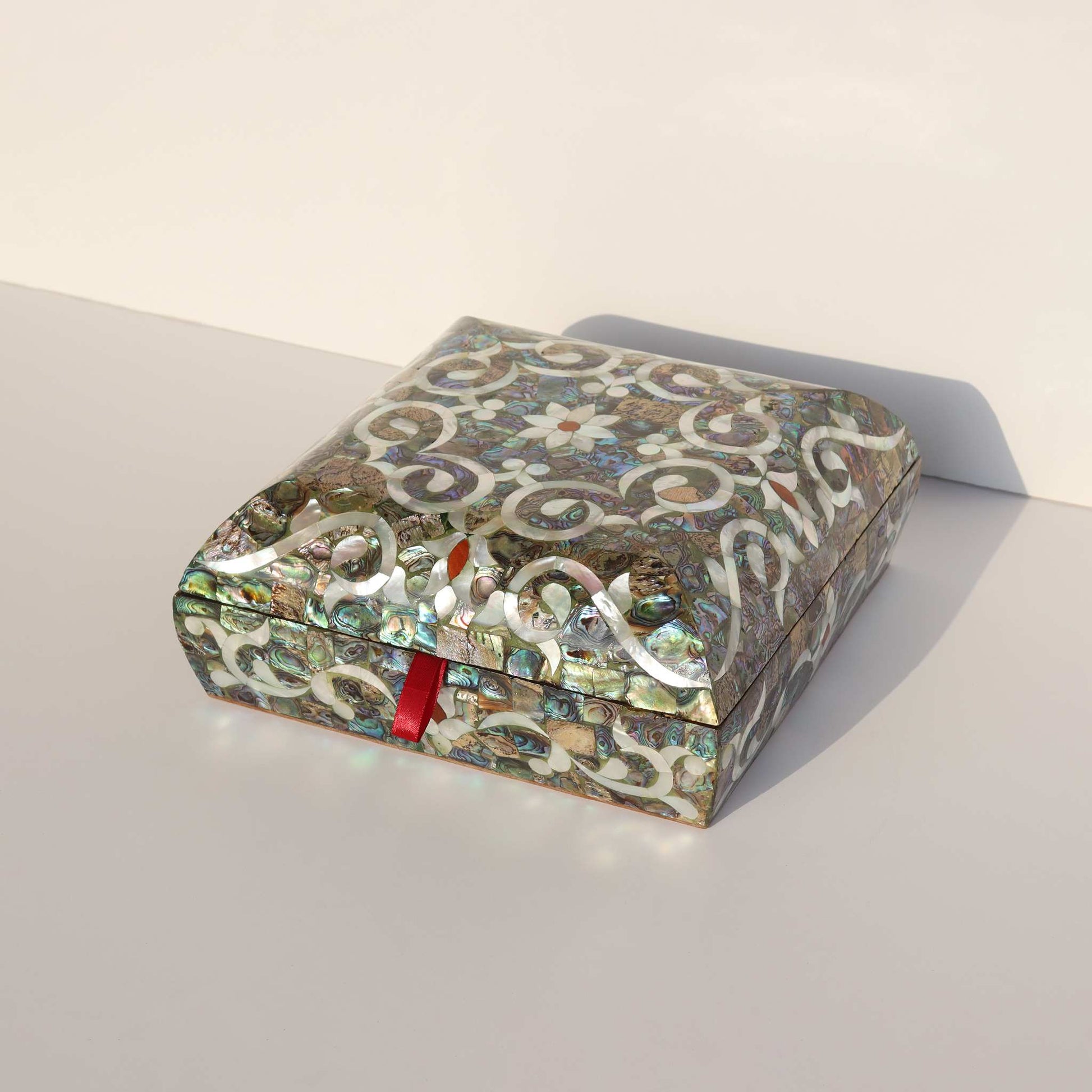 Wooden Jewelry Box Sadaf Engraved with mother of pearl inlay and elegant design, perfect for storing precious keepsakes and treasures.