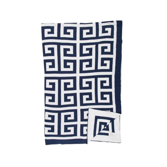 Arcadia Lap Throw Navy & White John Matouk