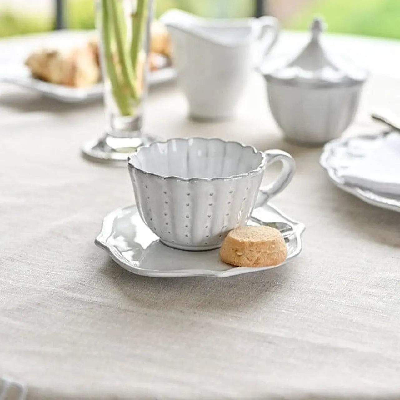 Bella Bianca Beaded Flora Cup & Saucer Set of 4 - Pieces SA