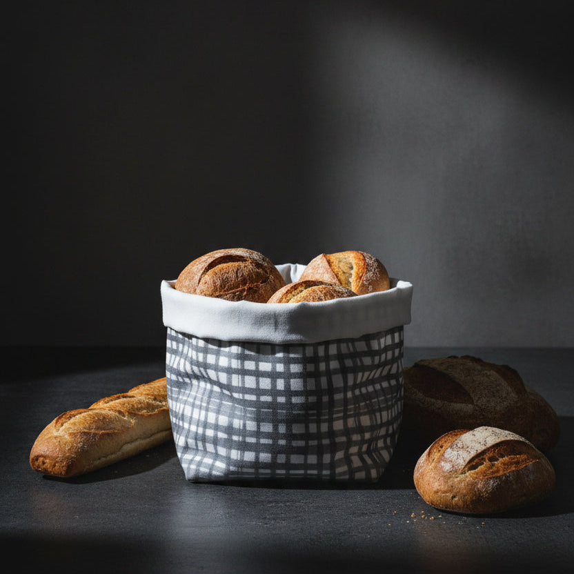 Cotton Bread Basket Checkered Grey Set