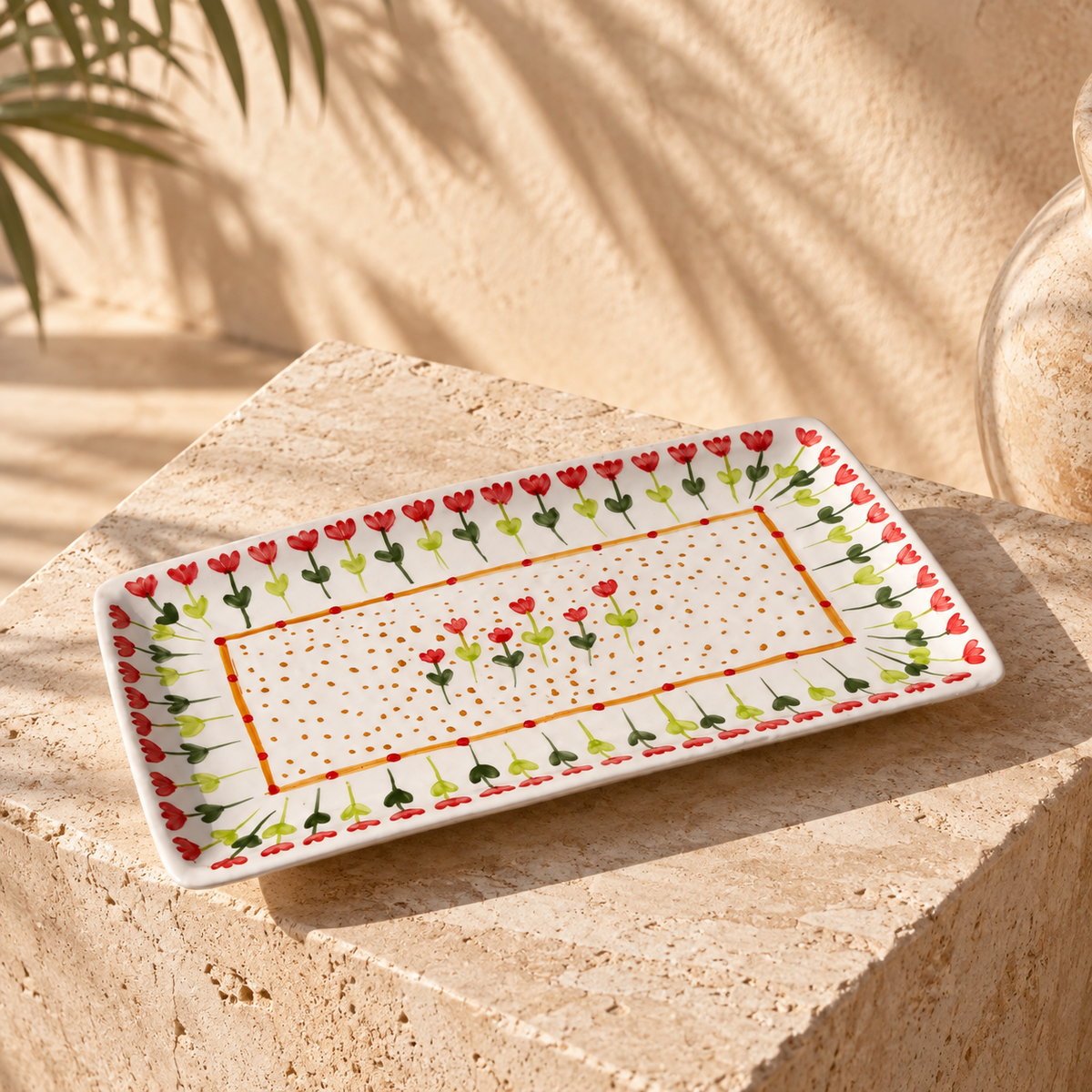 Red Roses Rectangular Platter Set of 3