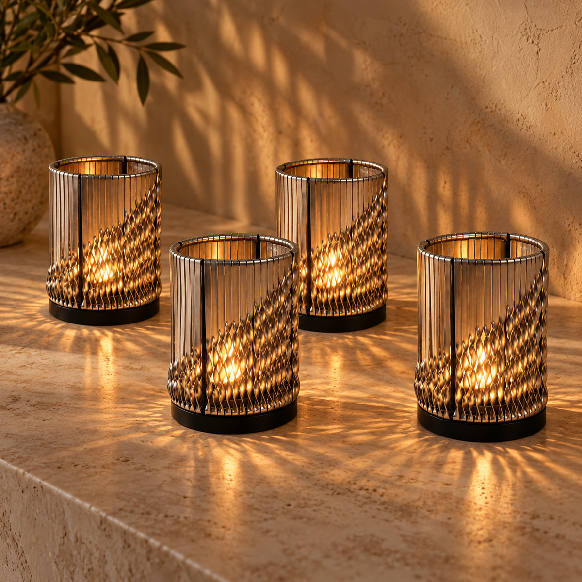 Tea Light Twist Weaving Silver Set