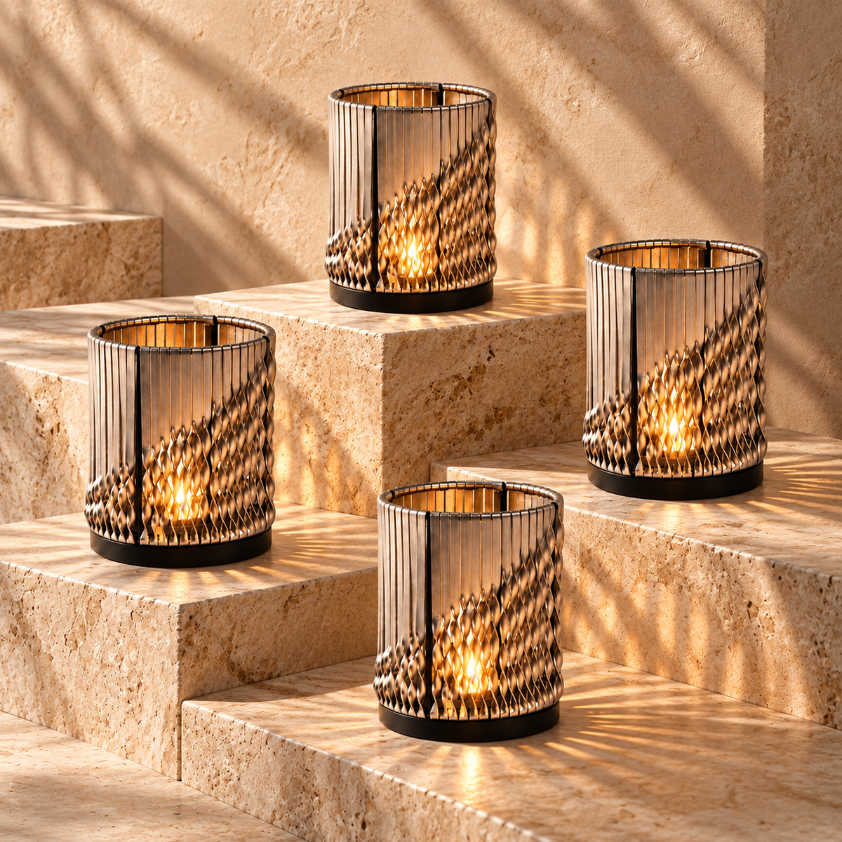 Tea Light Twist Weaving Silver Set