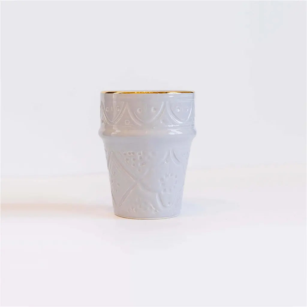 Beldi Cup Engraved Gold Light Grey Ceramic - Pieces SA