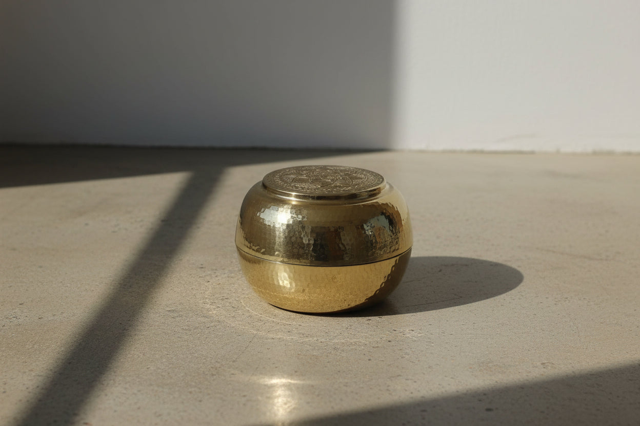 Engraved Gold Brass Box Tall