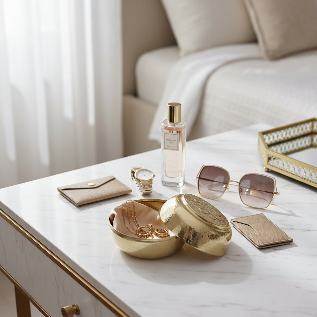 Engraved Gold Brass Box Tall