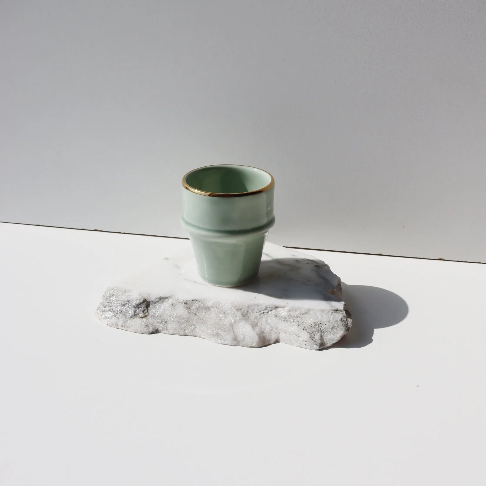 Espresso Cup Azza Plain Green Almond Gold Ceramic Chabi Chic