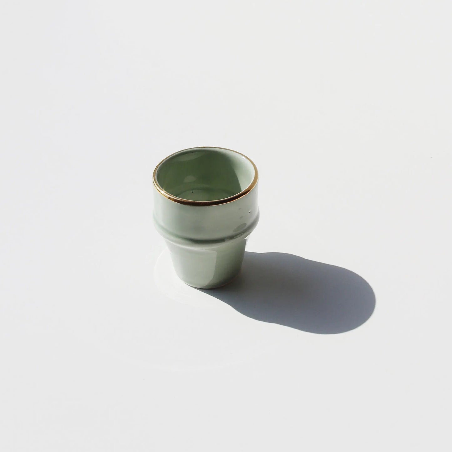 Espresso Cup Azza Plain Green Almond Gold Ceramic Chabi Chic