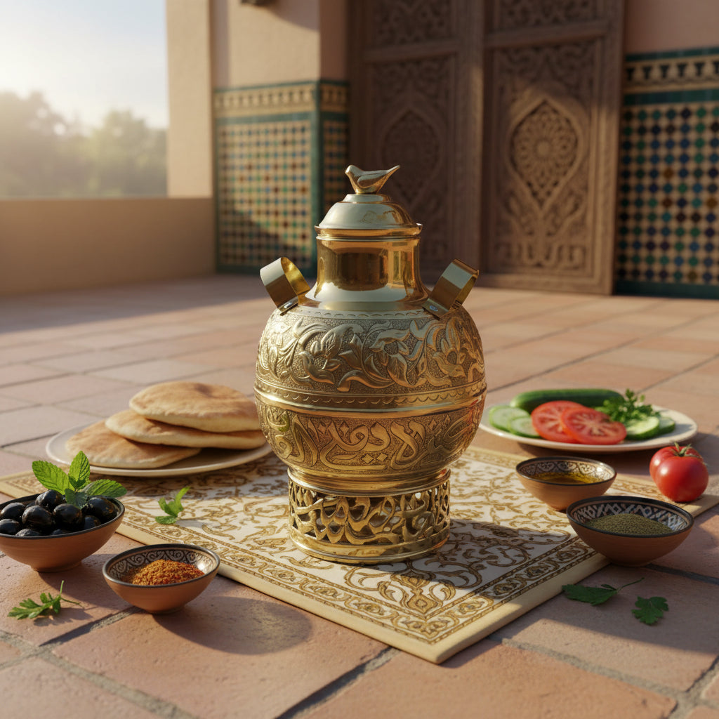 جرة فول من النحاس الأصفر الذهبي