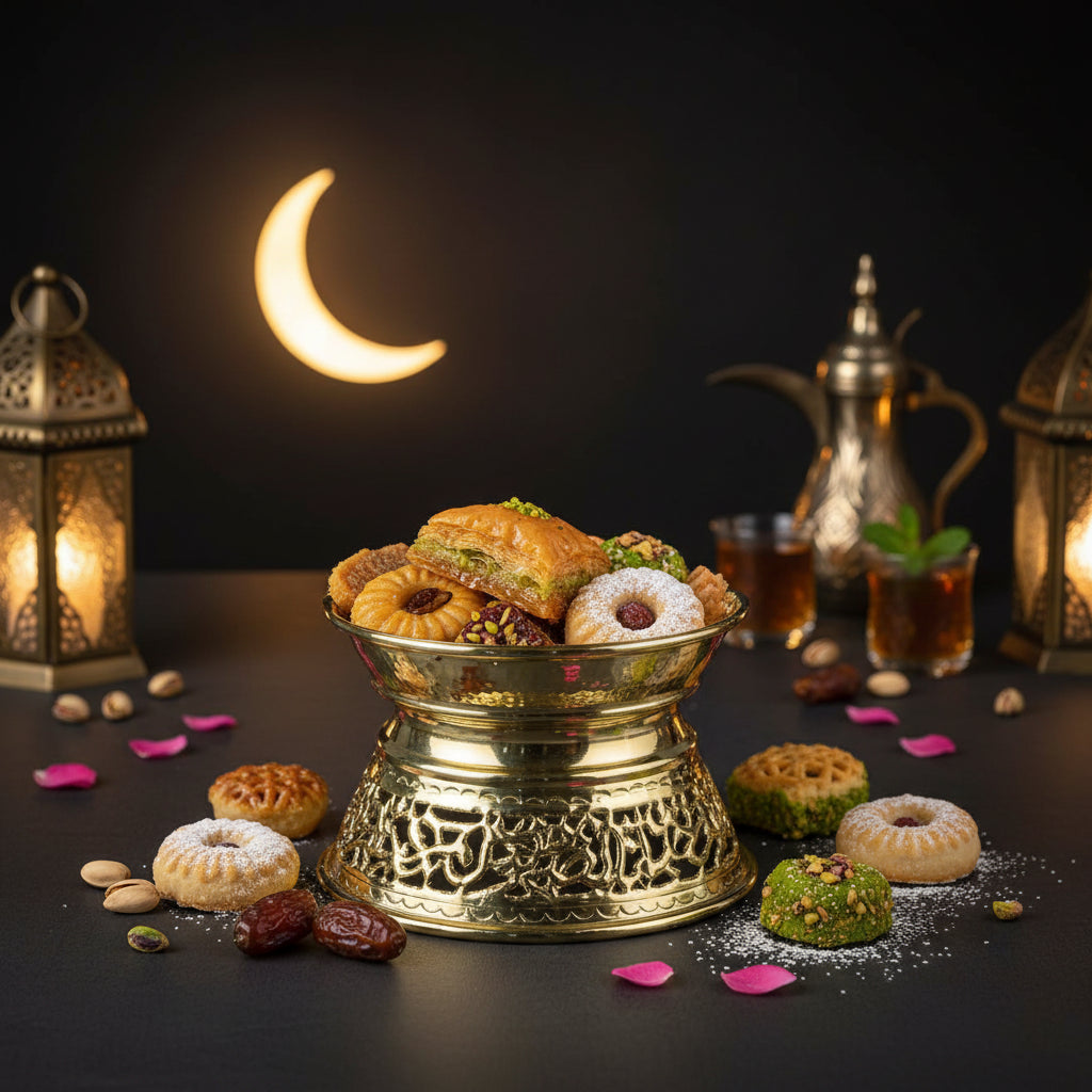 طبق حلويات وفواكه 