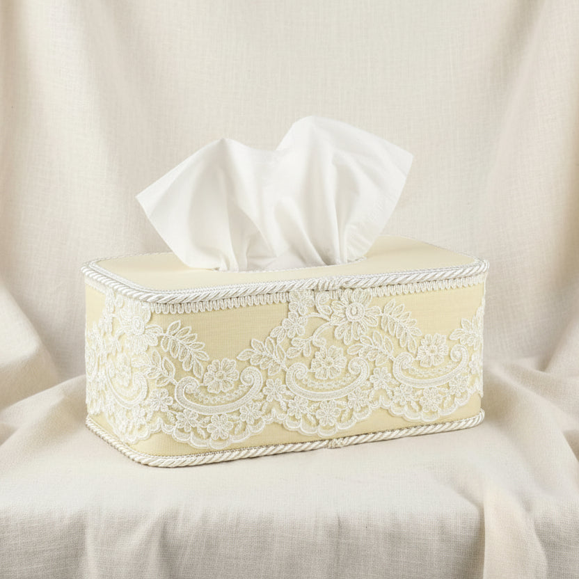 Tissue Box Long Yellow with Light White Lace