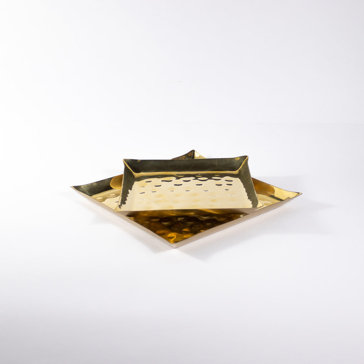 Gold Hammered Square Platter Set