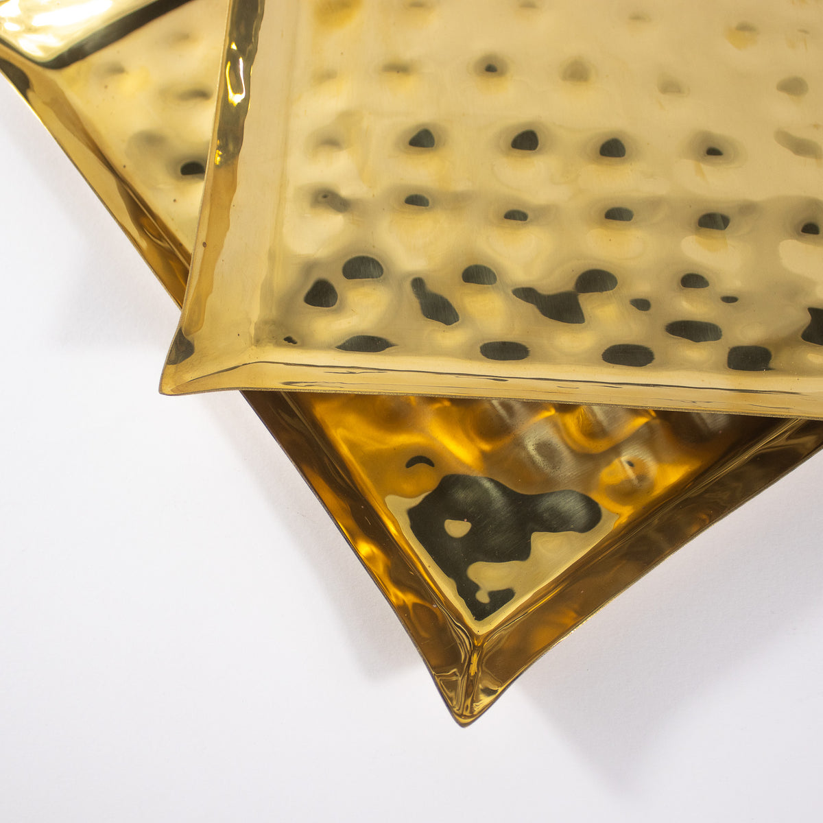 Gold Hammered Square Platter Set