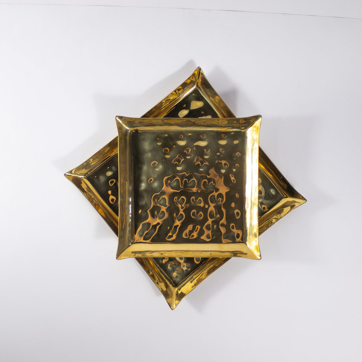 Gold Hammered Square Platter Set