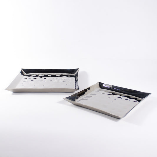 Silver Hammered Square Platter Set