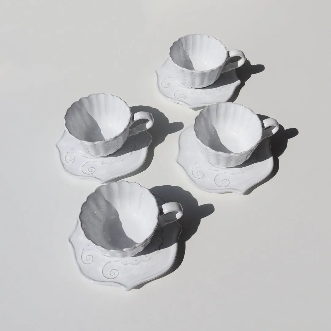 Bella Bianca Beaded Flora Cup & Saucer Set of 4 - Pieces SA