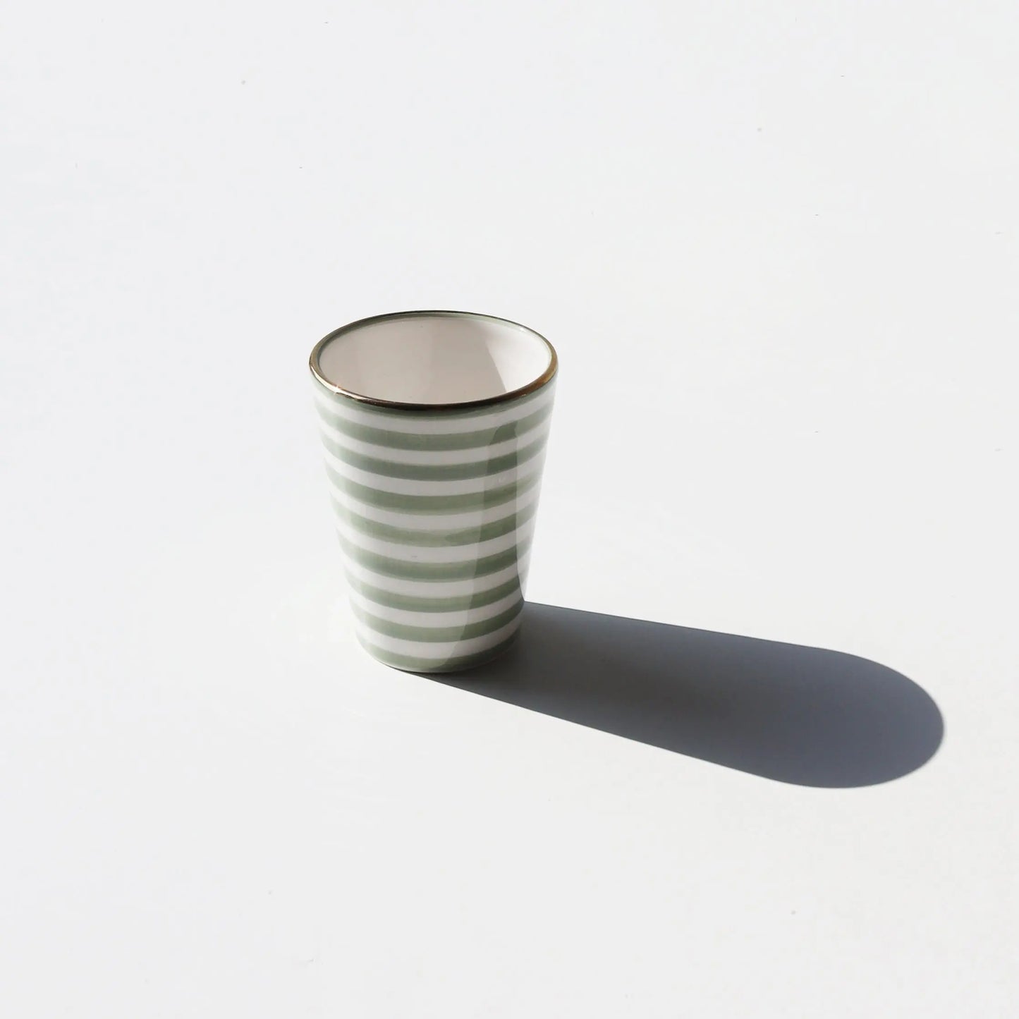 Striped Almond Green Gold Ceramic Cup Chabi Chic