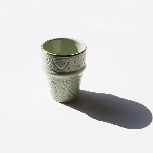 Beldi Cup Engraved Gold Green Almond Ceramic Chabi Chic