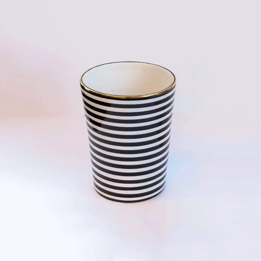 Gold Vase Pot Medium Striped Black Ceramic Chabi Chic