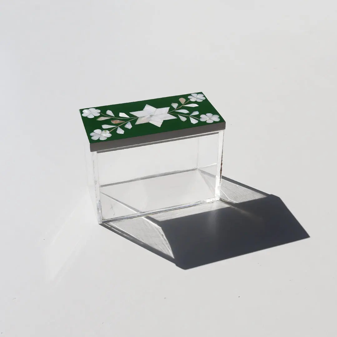 Rectangular Green Plexi Box Sadaf Floral Bundle