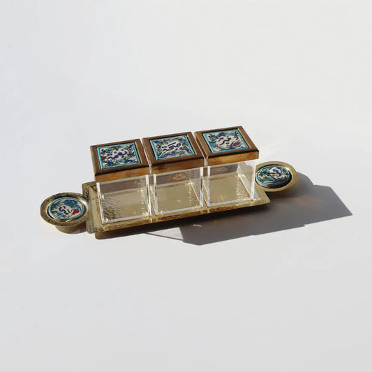 3 Acrylic Boxes And Tray with Brass Ichani Tops Kanzaman